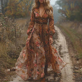 Bohemian Floral Maxi Dress with Flowing Design