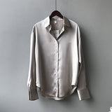 Dames blouse zilver satijn front view