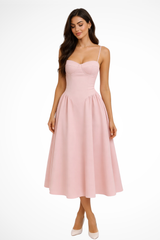 Rochie elegantă midi pentru oaspeți la nuntă, cu corset pentru femei și fustă în linie A