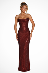 Women's Strapless Embellished Wedding Guest Maxi Dress
