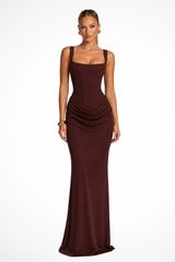 Women's Square Neck Corset Draped Wedding Guest Maxi Dress