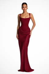 Women Square Neck Corset Draped Wedding Guest Maxi Dress