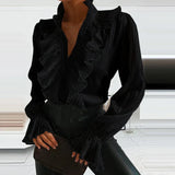 Solena - Ruffle Long Sleeve Womens Blouse