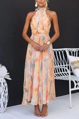 Halter Neck Midi Dress Women – Fitted Waistband & A-Line Silhouette