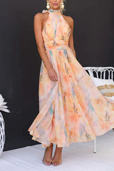 Halter Neck Midi Dress Women – Fitted Waistband & A-Line Silhouette