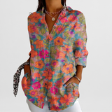Women's Blouse with Tropical Floral Pattern and Loose Fit