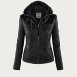 Leather Biker Jacket with Removable Hood and Zip Detail