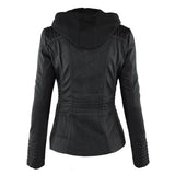 Leather Biker Jacket with Removable Hood and Zip Detail
