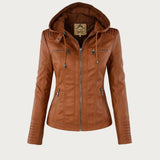 Leather Biker Jacket with Removable Hood and Zip Detail