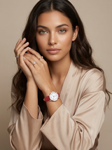 Women's Leather Watch in Rose Gold