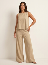 Set din două piese cu aspect de in și pantaloni cu picioare largi