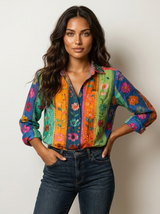 Airy Botanical Women's Button-Down Shirt