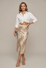 Midi Skirt High Waisted Sequin Pencil Fit 0