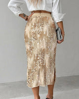 Midi Skirt High Waisted Sequin Pencil Fit 2