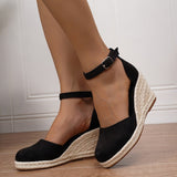Women's Raffia Wedge Sandals with Buckle – Comfortable and Stylish