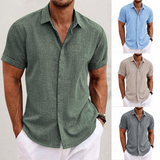 Short-sleeved shirt made of cotton and linen