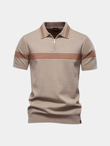 Melgior – Slim Fit Zip Collar Striped Polo Shirt