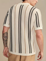 Amaro – Vertical Striped Button Polo Shirt