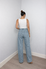 Straight High Waist Jeans with Subtle Glitter Details