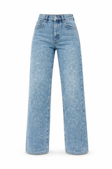 Straight High Waist Jeans with Subtle Glitter Details
