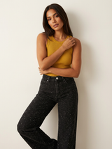 Straight High Waist Jeans with Subtle Glitter Details