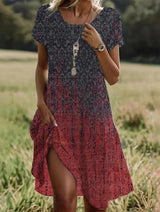 Floral Print Short Sleeve Midi Dress