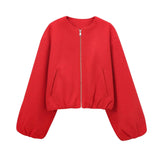 Rode sweater met rits en zakken, front view