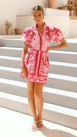 Women's Puff Sleeve Mini Dress with Floral Print and Relaxed Fit