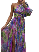 Lilac One-Sleeve Maxi Dress with Side Slit