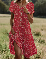 Floral Print Short Sleeve Midi Dress