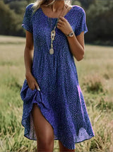 Floral Print Short Sleeve Midi Dress