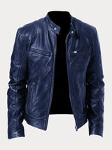 Premium Men's Leather Jacket with Insulating Lining and Adjustable Cuffs