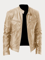 Premium Men's Leather Jacket with Insulating Lining and Adjustable Cuffs