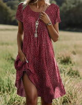 Floral Print Short Sleeve Midi Dress