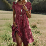 Floral Print Short Sleeve Summer Dress for Women