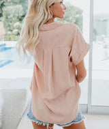 Willa – Short Sleeve Collared Pocket Blouse Women