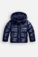 Veste matelassée brillante à capuche avec coupe courte pour femmes