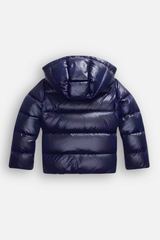 Veste matelassée brillante à capuche avec coupe courte pour femmes