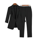 Single-Button Suit Set with Slim Trousers for Women