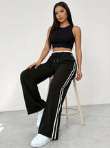 Trendy Sporty Wide-Leg Striped Trousers
