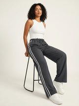 Trendy Sporty Wide-Leg Striped Trousers