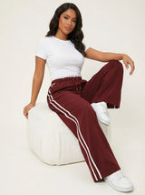 Trendy Sporty Wide-Leg Striped Trousers