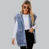 Kyverra – Denimvest til kvinder med hætte og slidt look