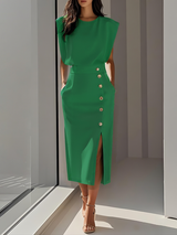 Women's Midi Dress with Relaxed Fit and Versatile Style