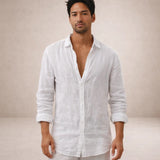 Men's Linen Shirt Regular Fit Airy Fabric Open Collar Long Sleeves