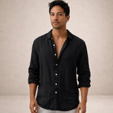 Men's Linen Shirt Regular Fit Airy Fabric Open Collar Long Sleeves