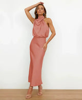 Solmira - Vestido midi halter sin mangas para mujer