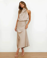 Solmira - Vestido midi halter sin mangas para mujer