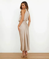 Solmira - Vestido midi halter sin mangas para mujer