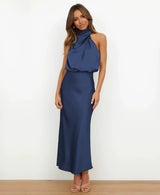 Solmira - Vestido midi halter sin mangas para mujer